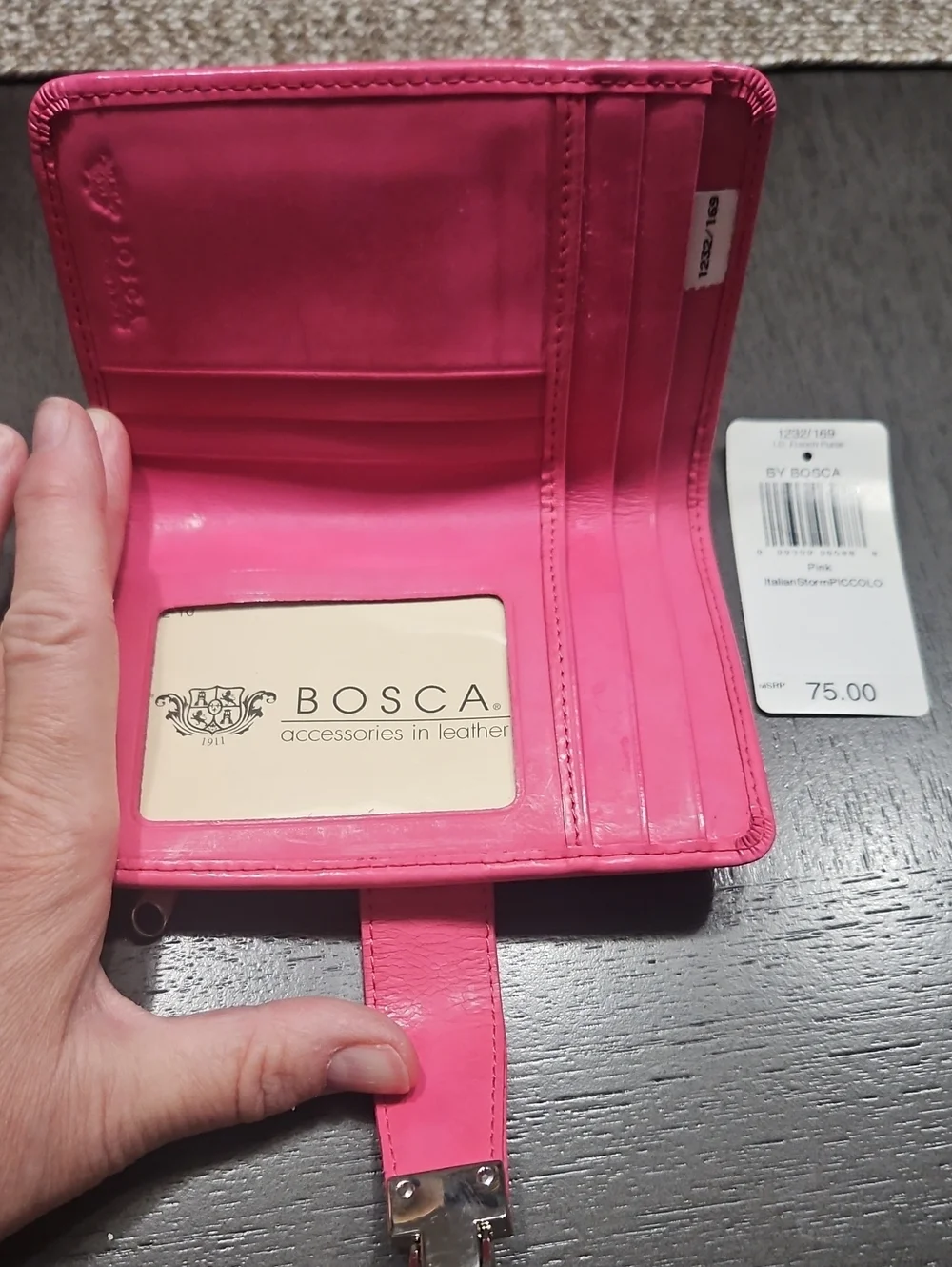 Bosca Hot Pink Leather Snap-Closure Wallet